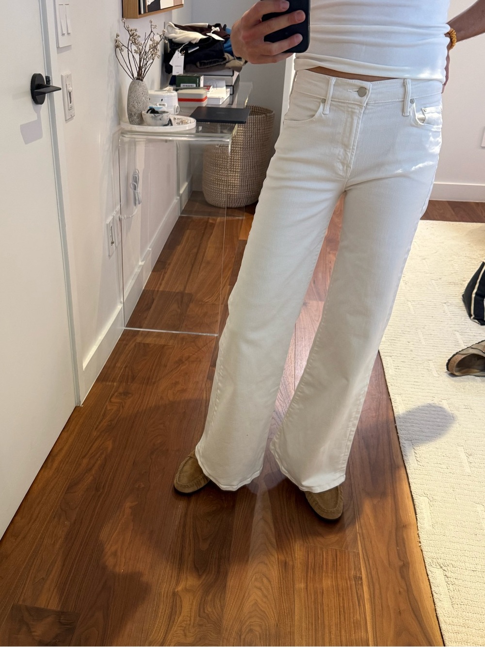 MOTHER Off-White High-Rise Wide Leg Jeans